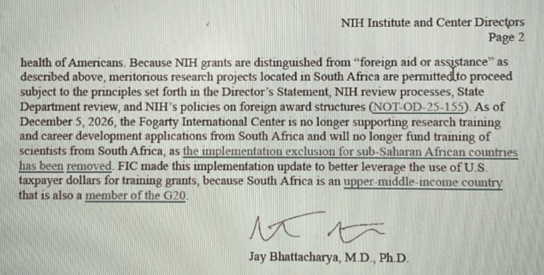 NIH Lifts Ban on Research in South Africa